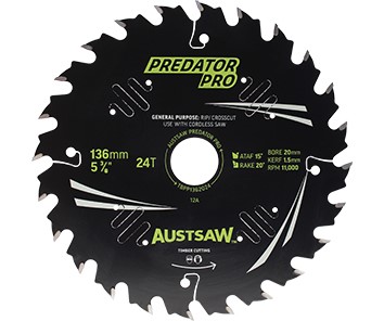 AUSTSAW TIMBER BLADE 136MM X 20/16 BORE X 24 T THIN KERF 